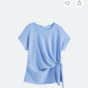 Gilli Asymmetrical Blue Short Sleeve Blouse with Tie Front